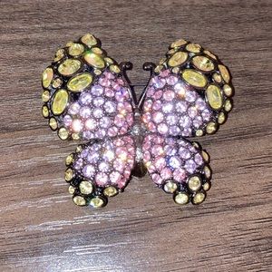 Nolan Miller Pink, Yellow Crystal Butterfly brooch